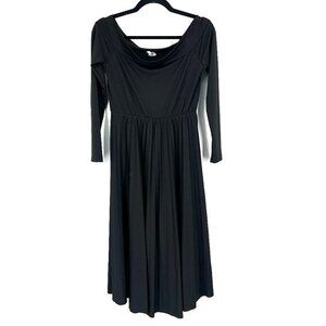 Asos pleated boatneck balletcore ballet retro dress high waist LBD black midi‎ 6